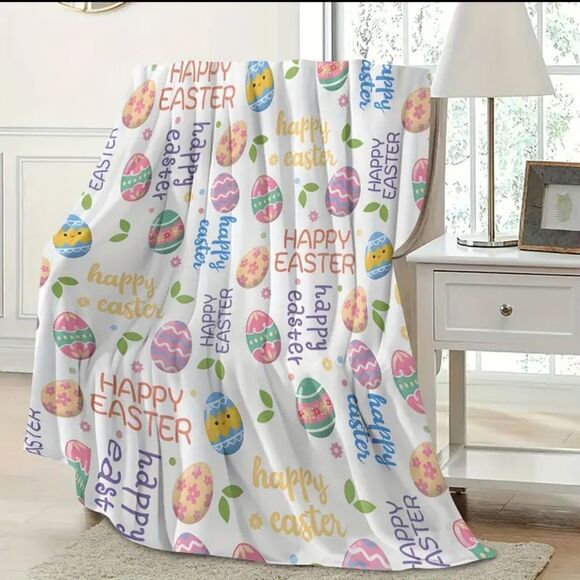 Other - 💐 Easter Themed Flannel Fleece Blanket with Colorful Easter Eggs - 50" x 60"